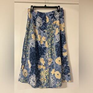 VTG 90s Talbots Blue & Yellow Cottagecore Patchwork Floral Maxi Skirt Petite 14